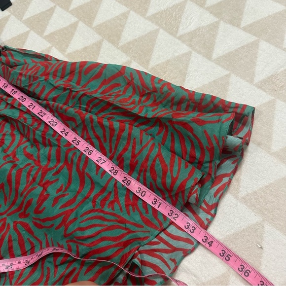 Tanya Taylor red green zebra print mini dress vneck tie sleeves - Picture 3 of 4